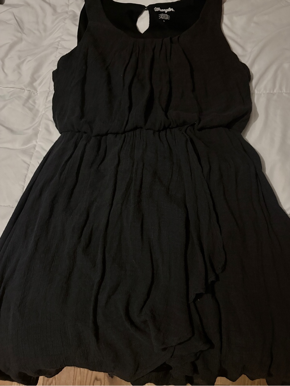 Wrangler Black Sleeveless Gathered-Waist Crepe Cowgirl Dress